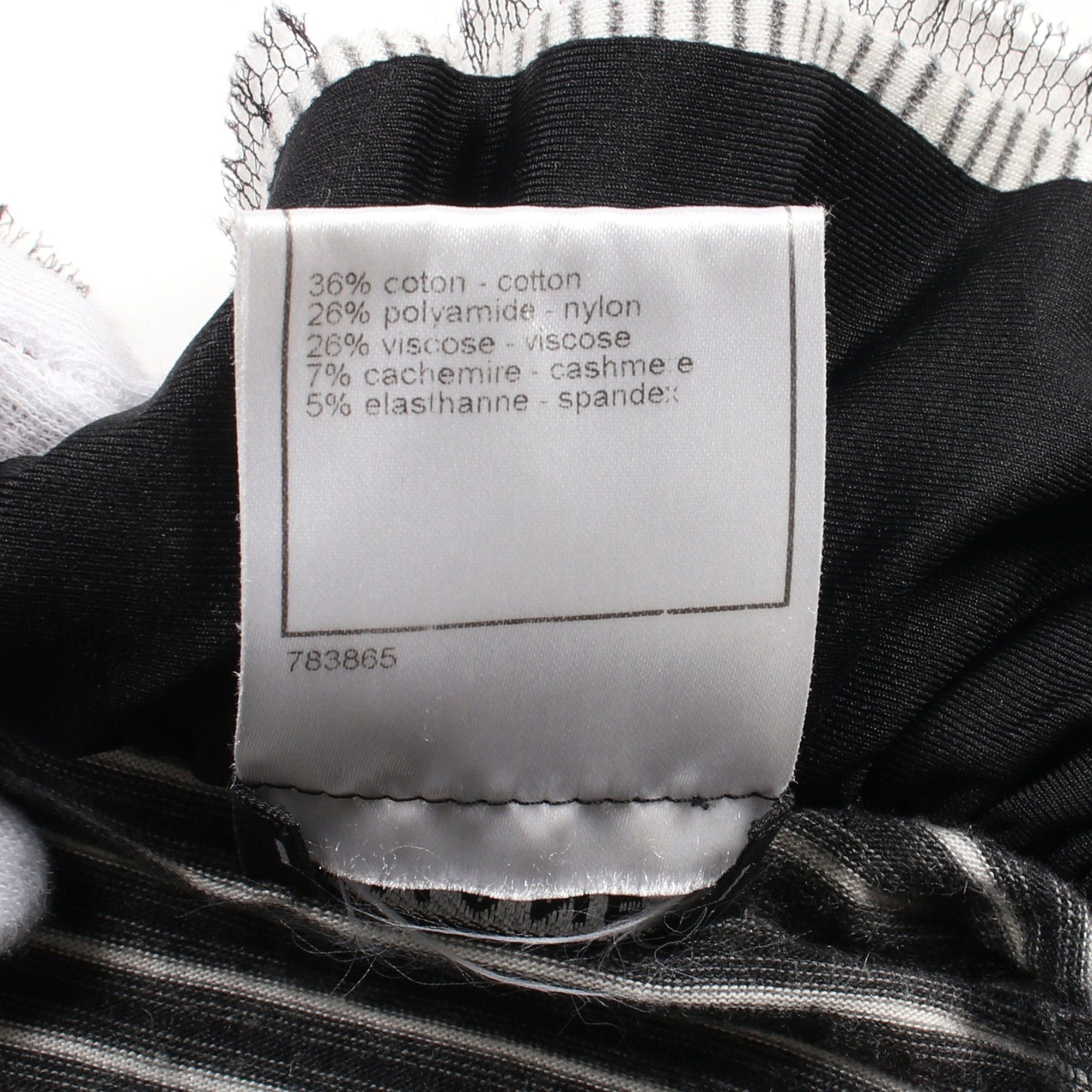 Chanel Chanel Cut And Sew Long Sleeve Stripes Cotton Nylon Black White Frill 08A Size ONE SIZE - 4 Thumbnail