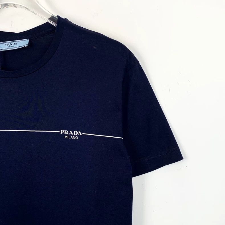 Prada Prada Navy Logo Print Cotton T-Shirt-dmc Size US M / EU 48-50 / 2 - 3 Thumbnail