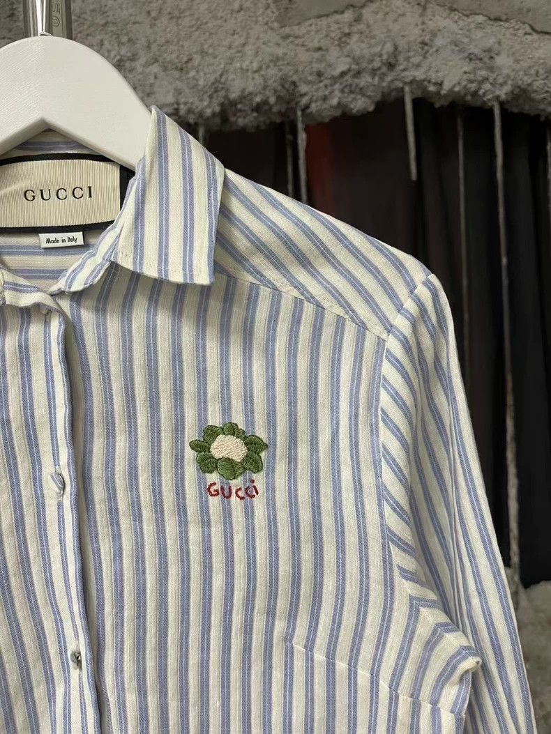 Gucci Gucci Striped Shirt with Logo Embroidery-dmc Size US M / EU 48-50 / 2 - 5 Thumbnail