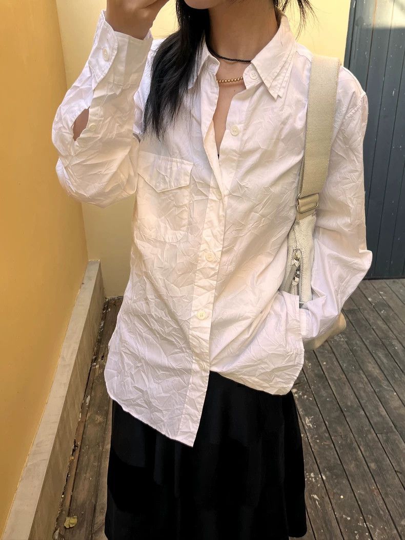 Yohji Yamamoto Stylish White Wrinkled Shirt by Yohji Yamamoto-dmc Size US M / EU 48-50 / 2 - 9 Thumbnail