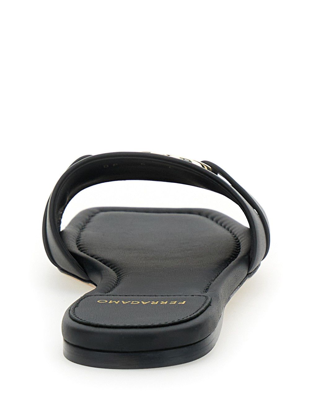 Salvatore Ferragamo 'Leah' Black Sandals with Gancini Plate on Front in Leather Woman Size US 8 / IT 38 - 4 Thumbnail