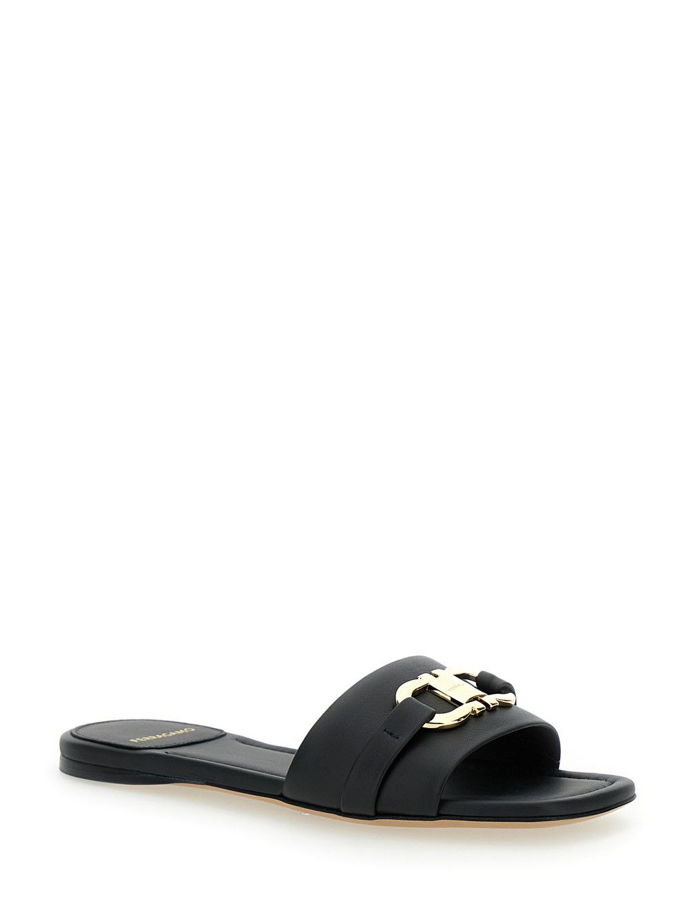 Salvatore Ferragamo 'Leah' Black Sandals with Gancini Plate on Front in Leather Woman Size US 8 / IT 38 - 2 Thumbnail