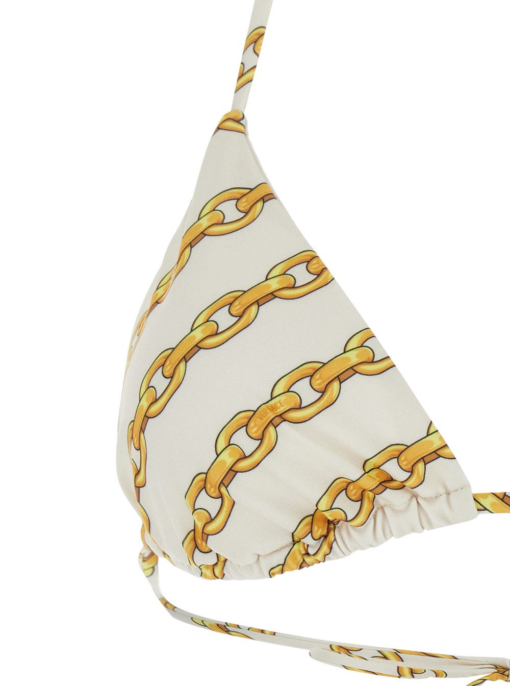 Versace White Bikini Top with All-Over Chain Print in Tech Fabric Stretch Woman Size L / US 10 / IT 46 - 3 Thumbnail