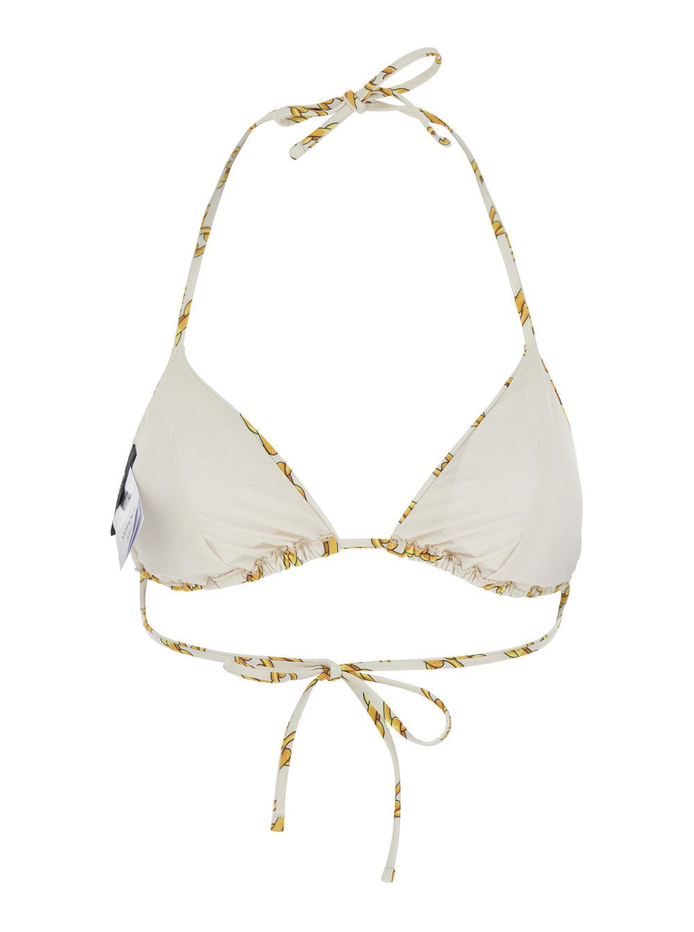 Versace White Bikini Top with All-Over Chain Print in Tech Fabric Stretch Woman Size XL / US 12-14 / IT 48-50 - 2 Thumbnail