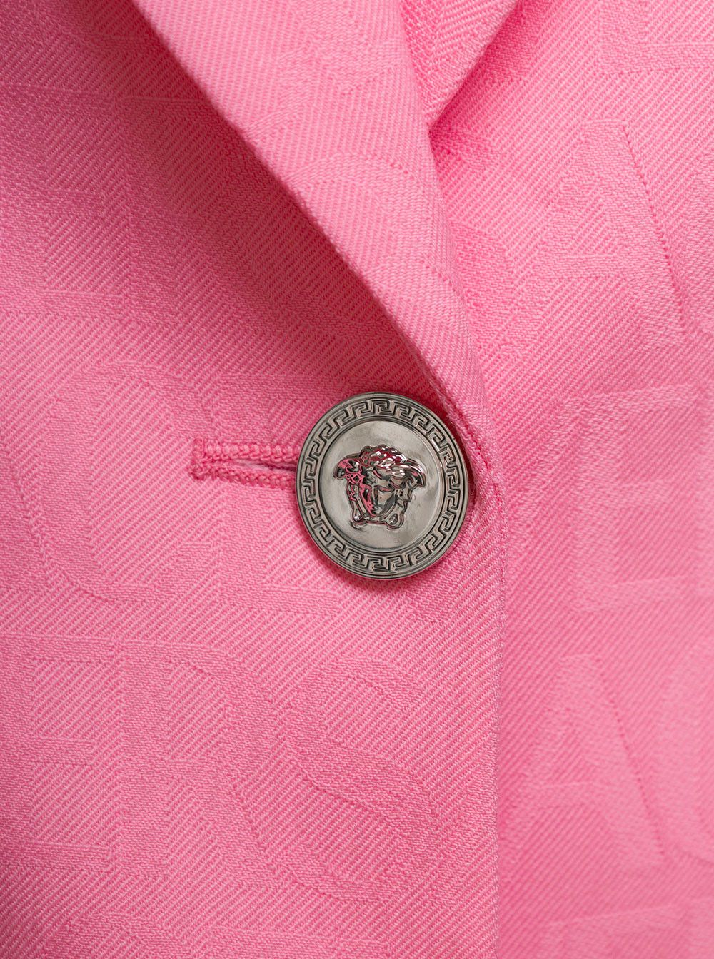 Versace Pink Single-Breasted Jacket with All-Over Tonal Logo Lettering Print in Wool Woman Size M / US 6-8 / IT 42-44 - 3 Thumbnail