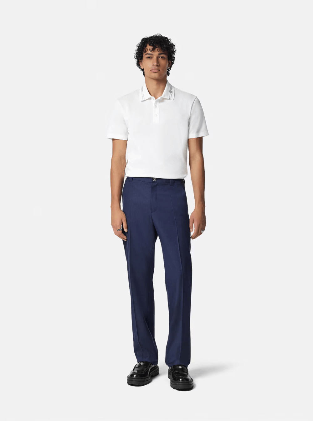 Versace White Polo Shirt with Medusa Detail on the Collar in Cotton Man Size US M / EU 48-50 / 2 - 4 Thumbnail