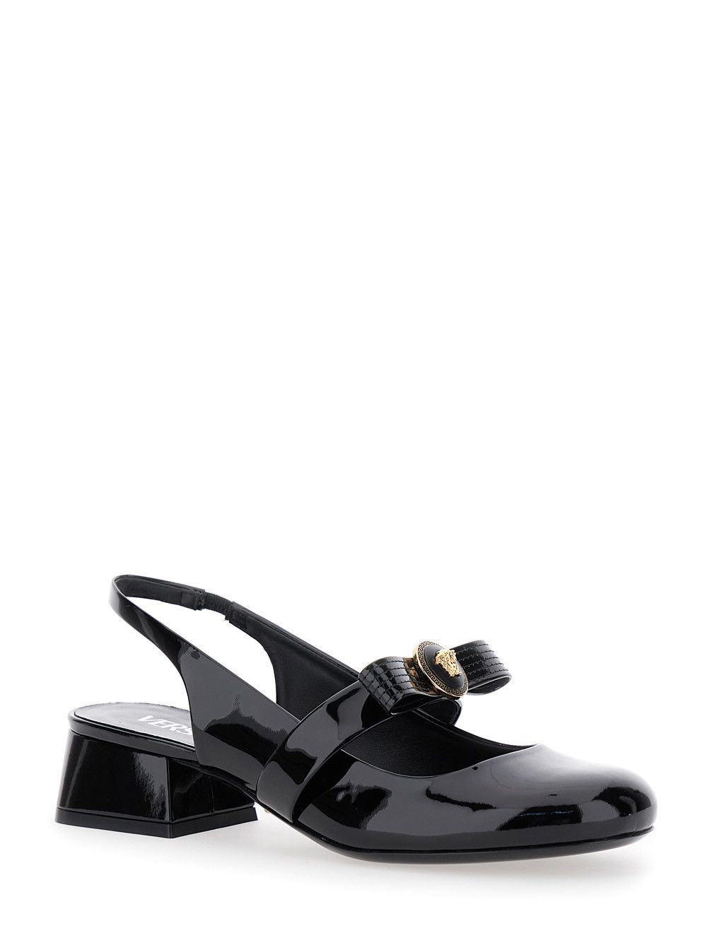 Versace Black Ballerina Shoes with Heel and Medusa Detail on the Front in Shiny Leather Woman Size US 8 / IT 38 - 2 Thumbnail