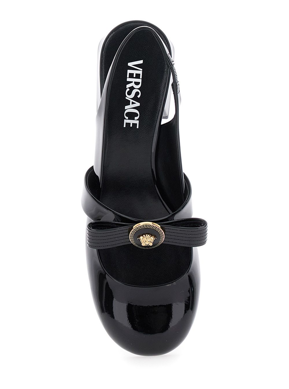 Versace Black Ballerina Shoes with Heel and Medusa Detail on the Front in Shiny Leather Woman Size US 8 / IT 38 - 4 Thumbnail