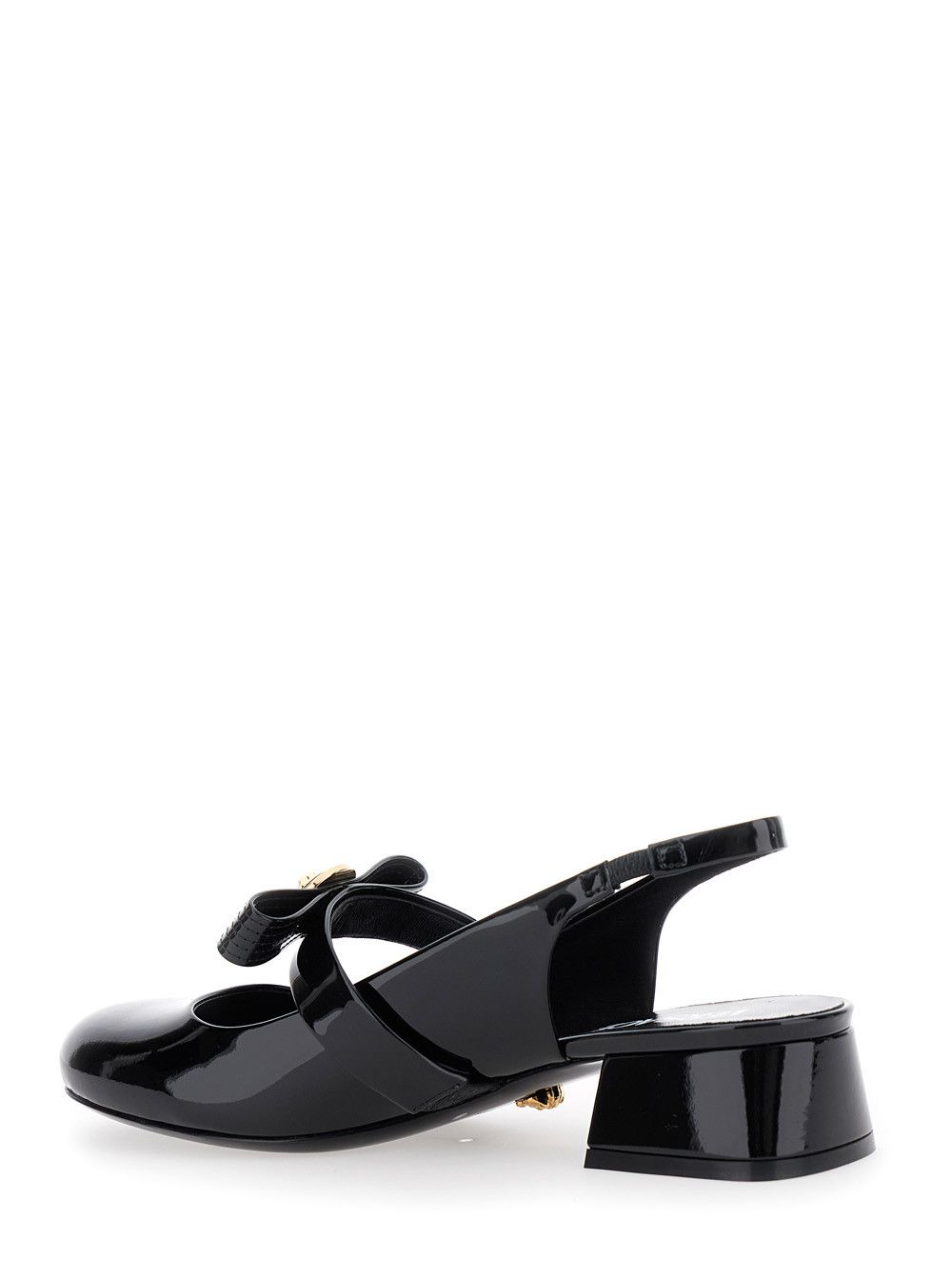 Versace Black Ballerina Shoes with Heel and Medusa Detail on the Front in Shiny Leather Woman Size US 8 / IT 38 - 3 Thumbnail