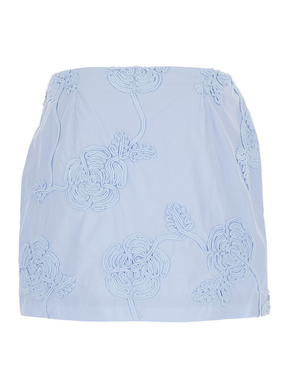 ROTATE Light Blue Mini Skirt with Low Waist and All-Over Floral Motif in Cotton Woman Size 28" / US 6 / IT 42 - 2 Thumbnail