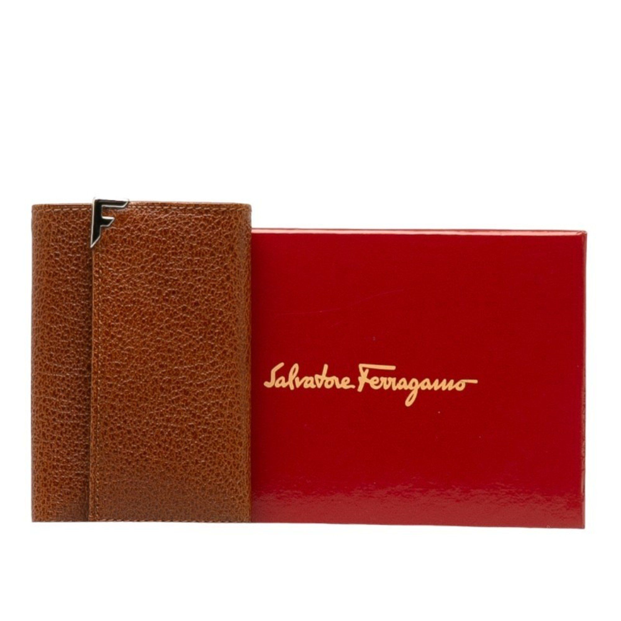 Salvatore Ferragamo Salvatore Ferragamo F metal fittings key case 6-fold billfold 228105 brown leather women's Size ONE SIZE - 9 Thumbnail