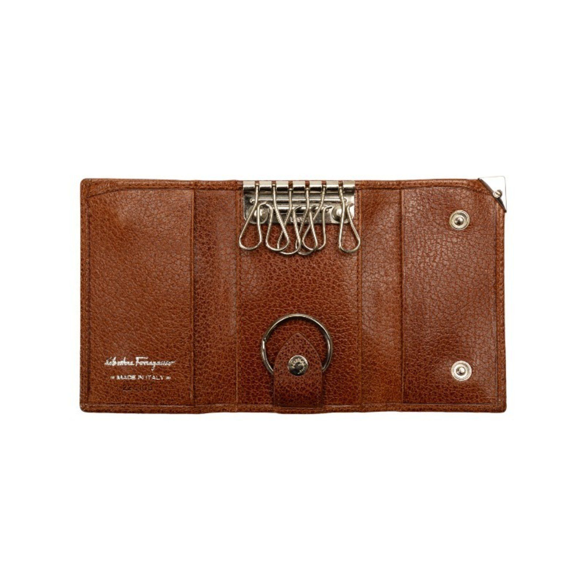 Salvatore Ferragamo Salvatore Ferragamo F metal fittings key case 6-fold billfold 228105 brown leather women's Size ONE SIZE - 5 Thumbnail