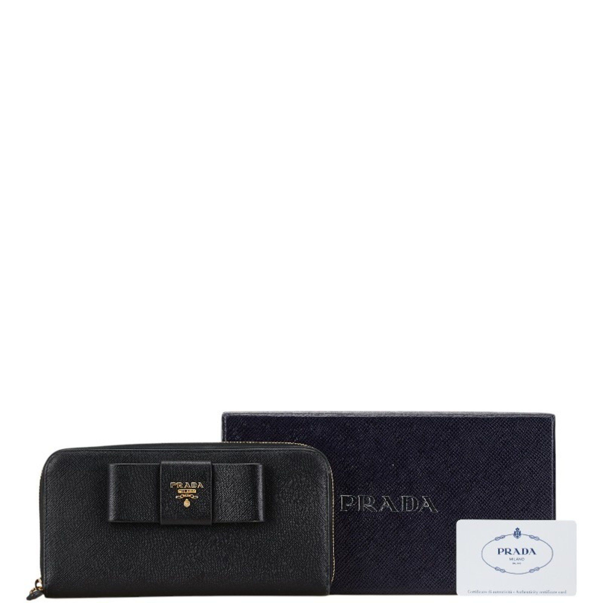 Prada Prada Ribbon Round Long Wallet 1ML506 Black Saffiano Women's PRADA Size ONE SIZE - 8 Thumbnail