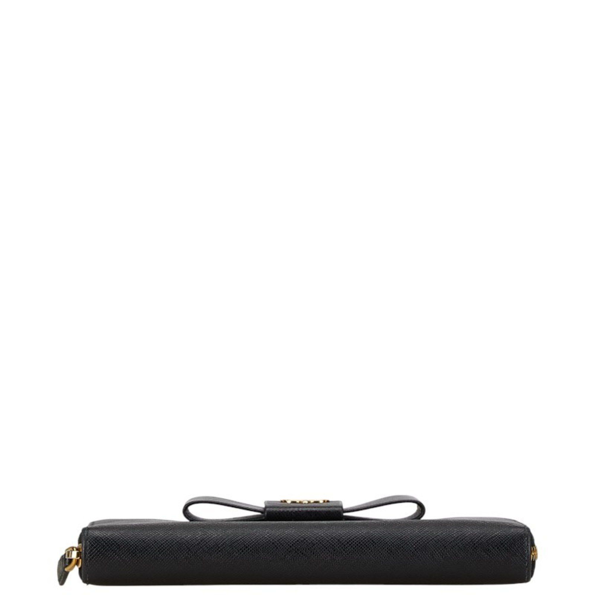 Prada Prada Ribbon Round Long Wallet 1ML506 Black Saffiano Women's PRADA Size ONE SIZE - 3 Thumbnail