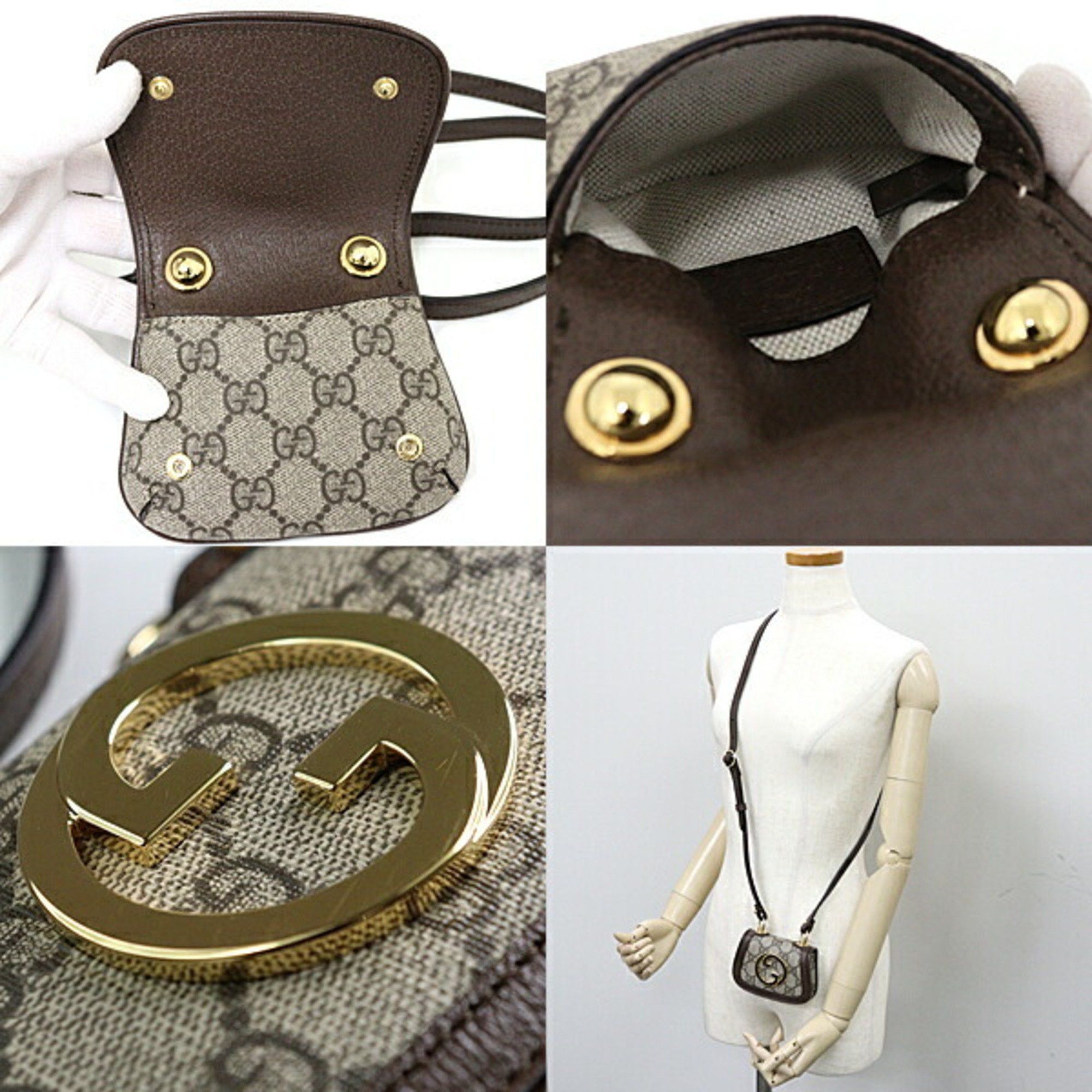 Gucci GUCCI Blondie Card Case Wallet GG Supreme Canvas Shoulder Bag 698635 Beige/Ebony Size ONE SIZE - 3 Thumbnail