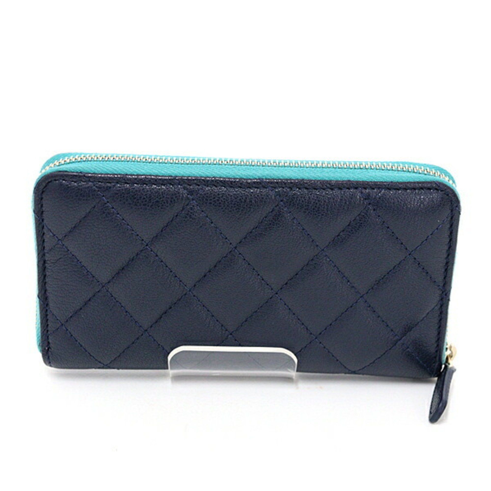 Chanel Chanel Matelasse Zip Wallet Goatskin Navy/Green/Pink AP1140 29 Series Size ONE SIZE - 2 Thumbnail