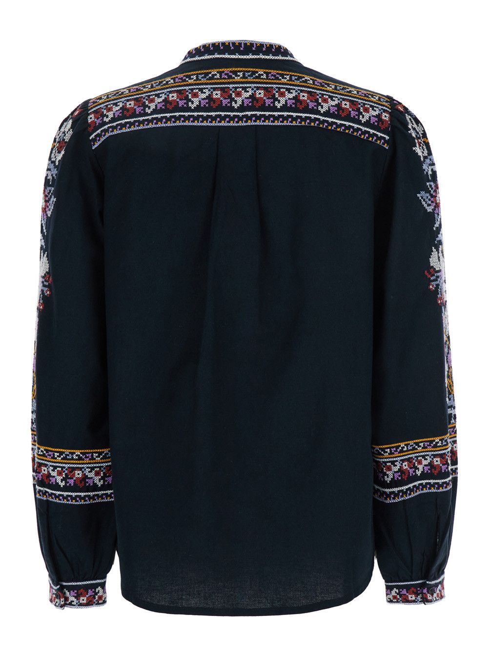 ba&sh 'Caloe' Blue Blouse with Round Neck and All-Over Embroidery in Cotton and Linen Blend Woman Size S / US 4 / IT 40 - 2 Thumbnail