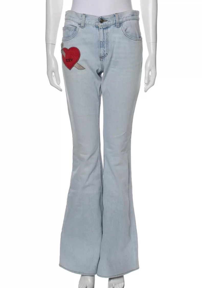 Heart Embroidered Flared Denim Pants-dmc Denim