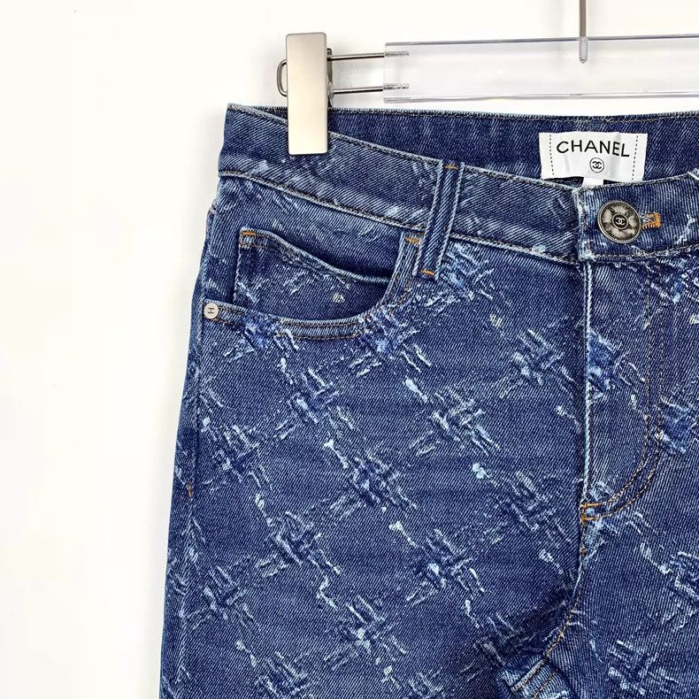 Chanel Chanel Blue Denim Pants with Snowflake Print-dmc Size US 36 / EU 52 - 3 Thumbnail