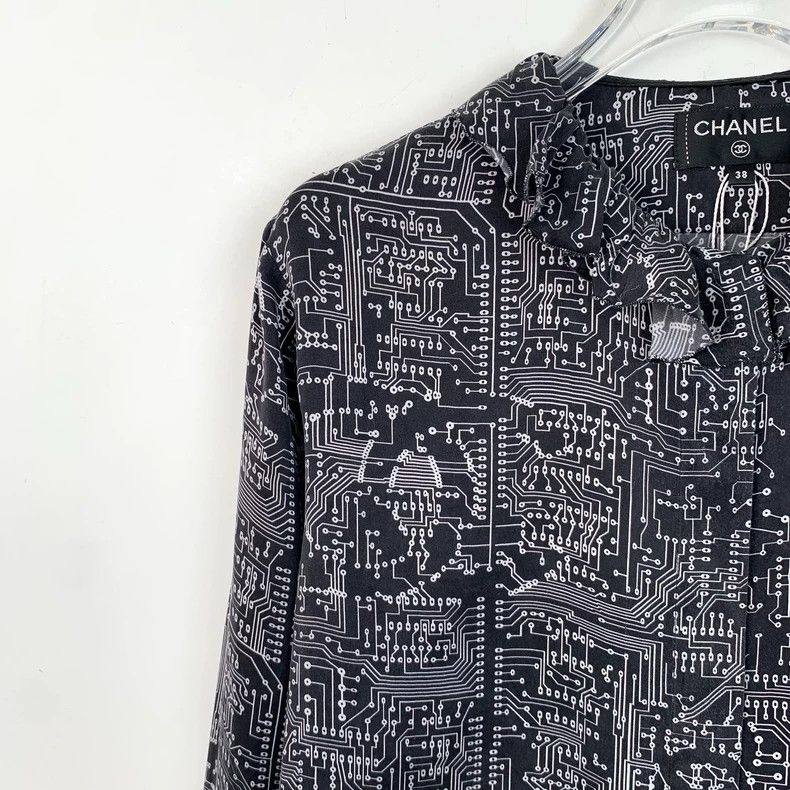 Chanel Black Logo Print Silk Shirt from Chanel-dmc Size US S / EU 44-46 / 1 - 3 Thumbnail