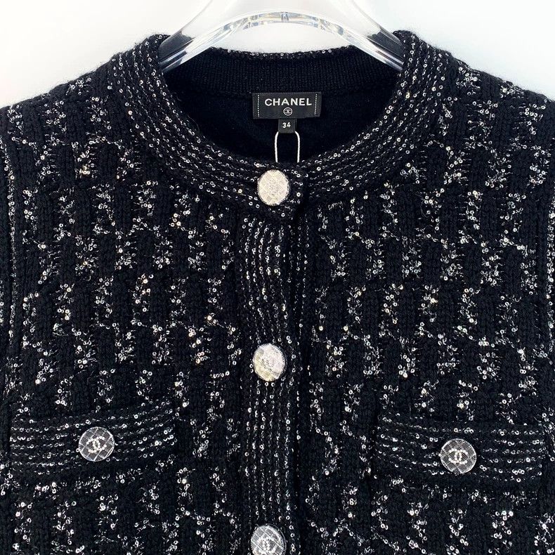 Chanel Chanel Black Tweed Jacket with CC Logo-dmc Size US XXS / EU 40 - 4 Thumbnail