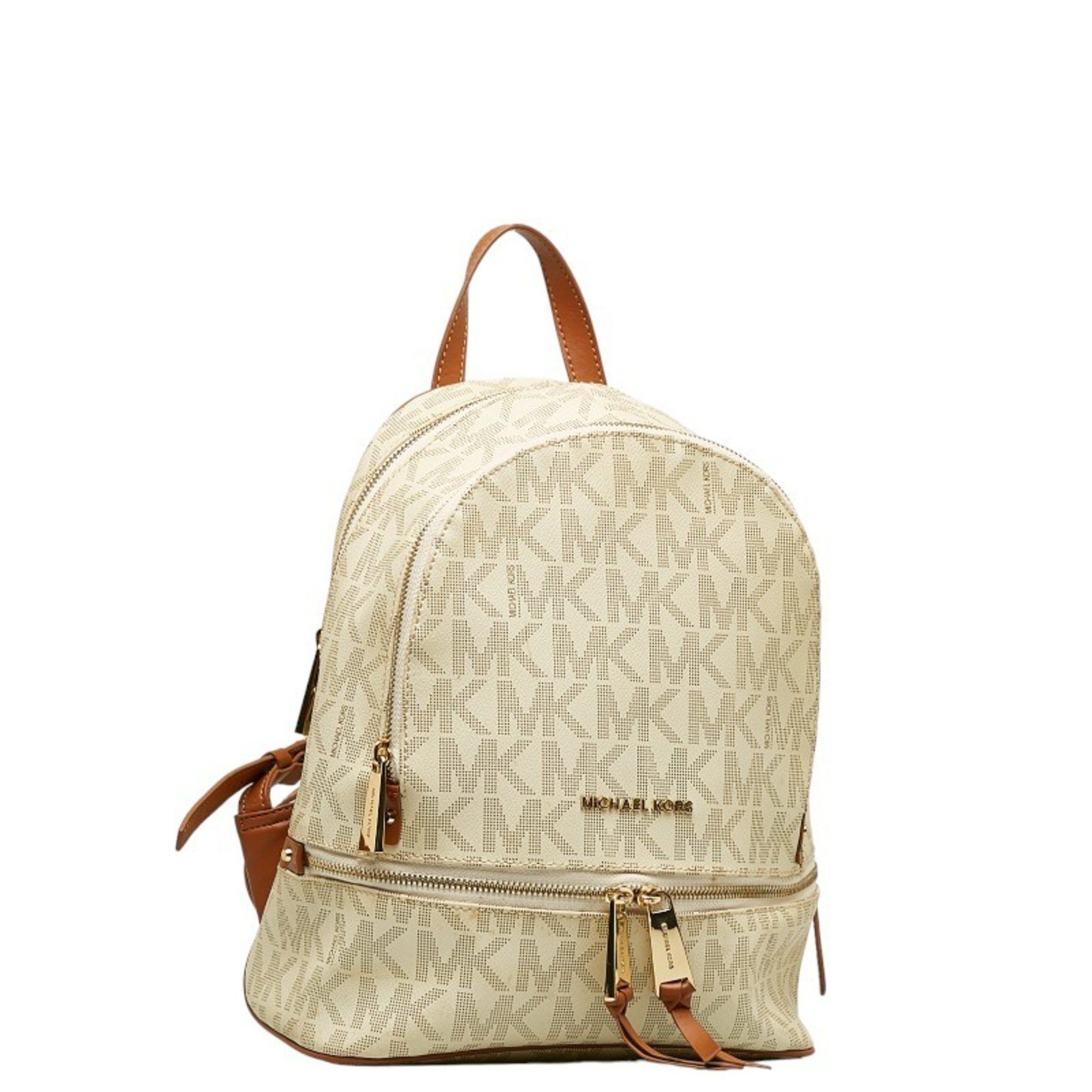 Michael Kors Michael Kors Patterned Backpack White Brown PVC Leather Women's Size ONE SIZE - 2 Thumbnail