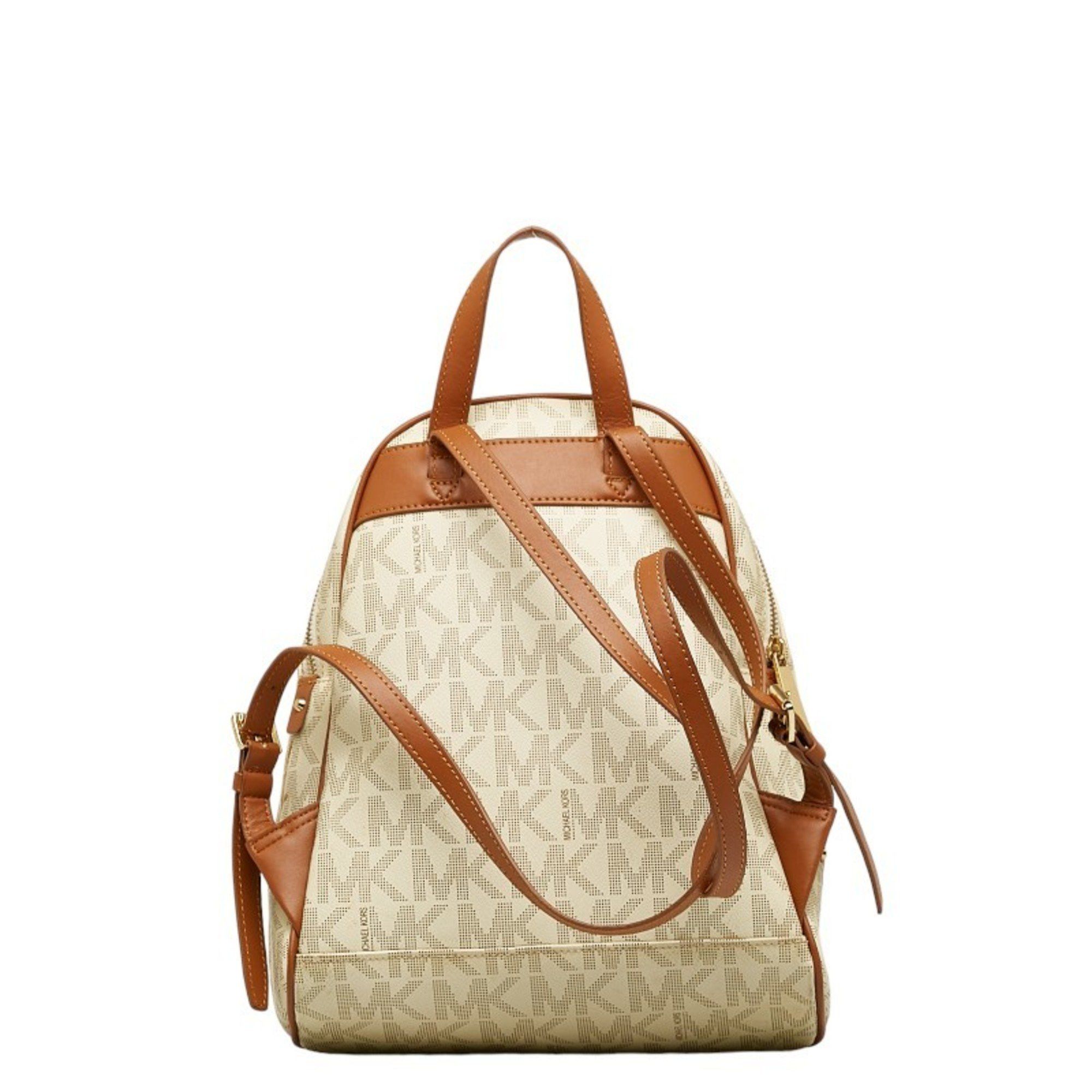 Michael Kors Michael Kors Patterned Backpack White Brown PVC Leather Women's Size ONE SIZE - 3 Thumbnail