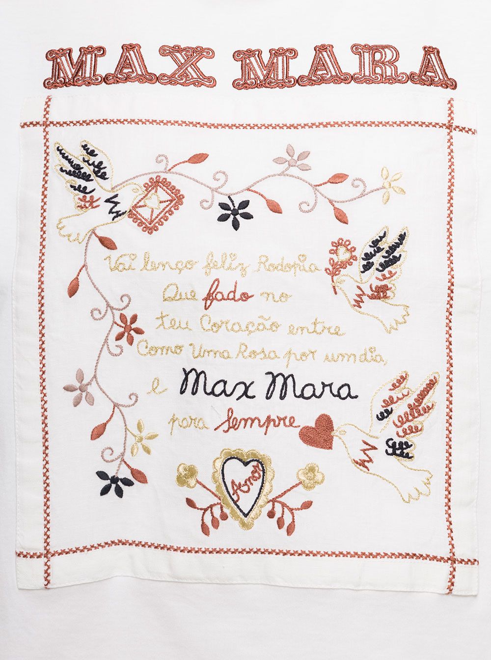 Max Mara White Crew Neck T-Shirt with Embroidered Design and Logo in Cotton Woman Size M / US 6-8 / IT 42-44 - 3 Thumbnail