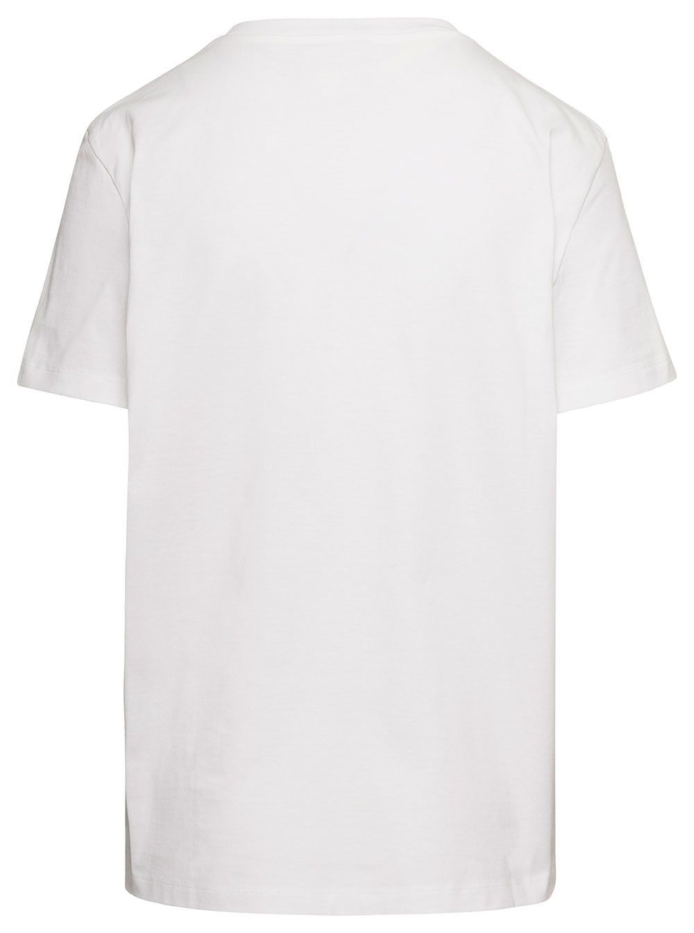 Max Mara White Crew Neck T-Shirt with Embroidered Design and Logo in Cotton Woman Size M / US 6-8 / IT 42-44 - 2 Thumbnail