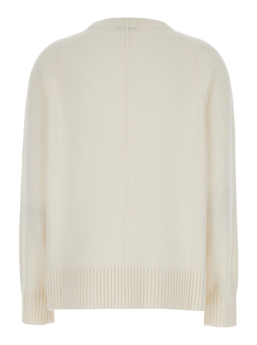 Max Mara 'Toldim' White Crewneck Sweater with Middle Stitch Detail in Cashmere Woman Size L / US 10 / IT 46 - 2 Thumbnail