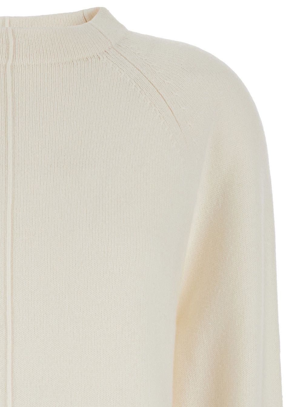 Max Mara 'Toldim' White Crewneck Sweater with Middle Stitch Detail in Cashmere Woman Size L / US 10 / IT 46 - 3 Thumbnail