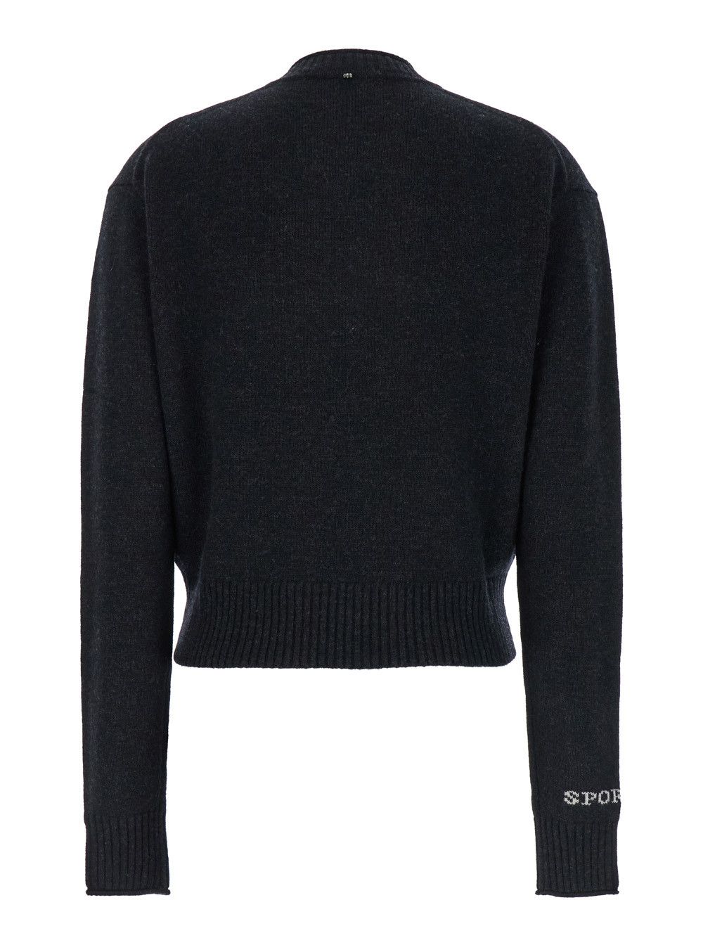 Sportmax 'Agadir' Black Crewneck Sweater with Logo Lettering on the Sleeve in Wool and Cashmere Woman Size L / US 10 / IT 46 - 2 Thumbnail