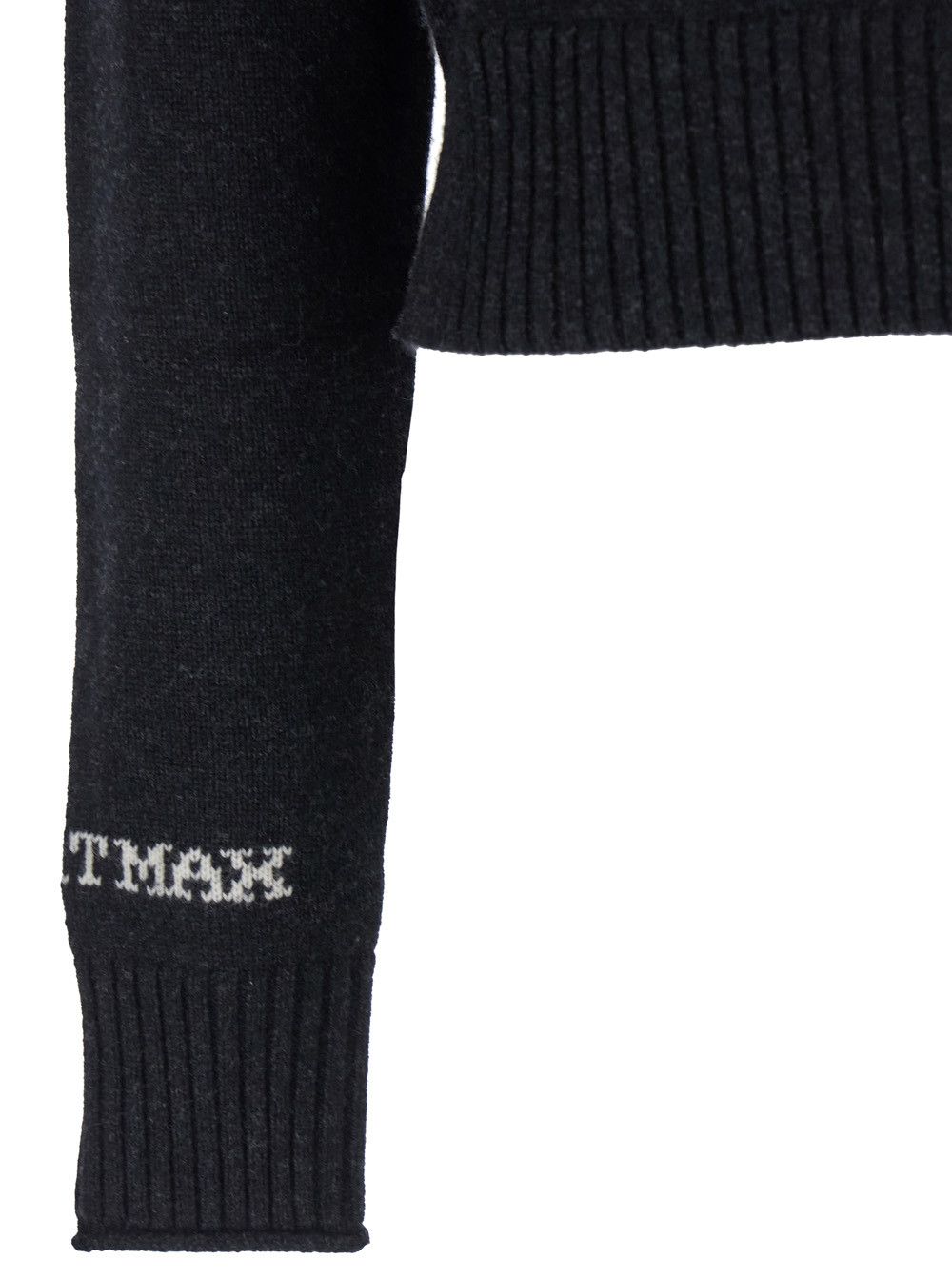 Sportmax 'Agadir' Black Crewneck Sweater with Logo Lettering on the Sleeve in Wool and Cashmere Woman Size L / US 10 / IT 46 - 3 Thumbnail