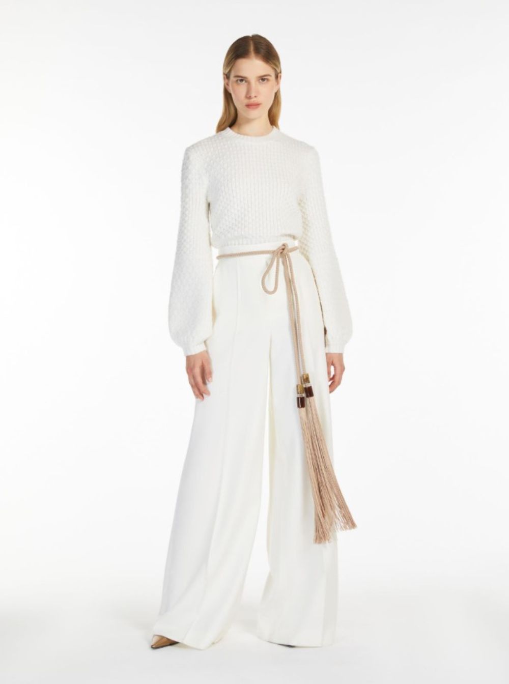 Max Mara 'Ninfa' White Wide Leg Pants in Virgin Wool Woman Size 30" / US 8 / IT 44 - 4 Thumbnail