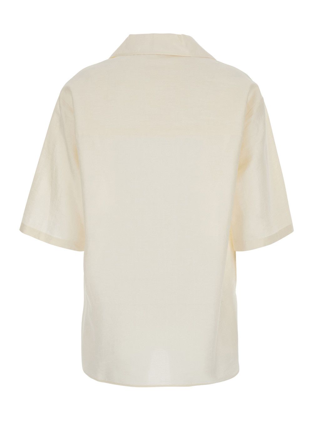 Max Mara 'Osiride' White Shirt with V-Neck and Logo Patch on the Front in Linen and Silk Blend Woman Size M / US 6-8 / IT 42-44 - 2 Thumbnail