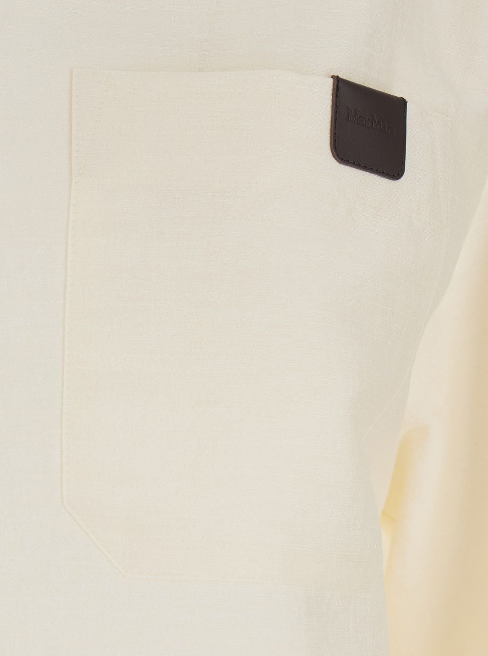 Max Mara 'Osiride' White Shirt with V-Neck and Logo Patch on the Front in Linen and Silk Blend Woman Size M / US 6-8 / IT 42-44 - 3 Thumbnail