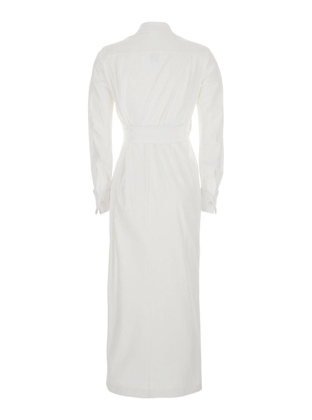 Max Mara 'Balzac' White Long Dress with Asymmetrical Pence Sewn at the Waist in Cotton Twill Woman Size M / US 6-8 / IT 42-44 - 2 Thumbnail