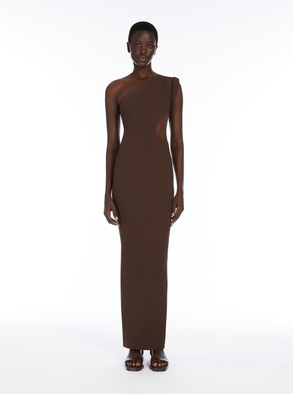 Max Mara 'Arda' Brown Long Dress with Cut-Out and One-Shoulder Design in Viscose Blend Woman Size L / US 10 / IT 46 - 4 Thumbnail