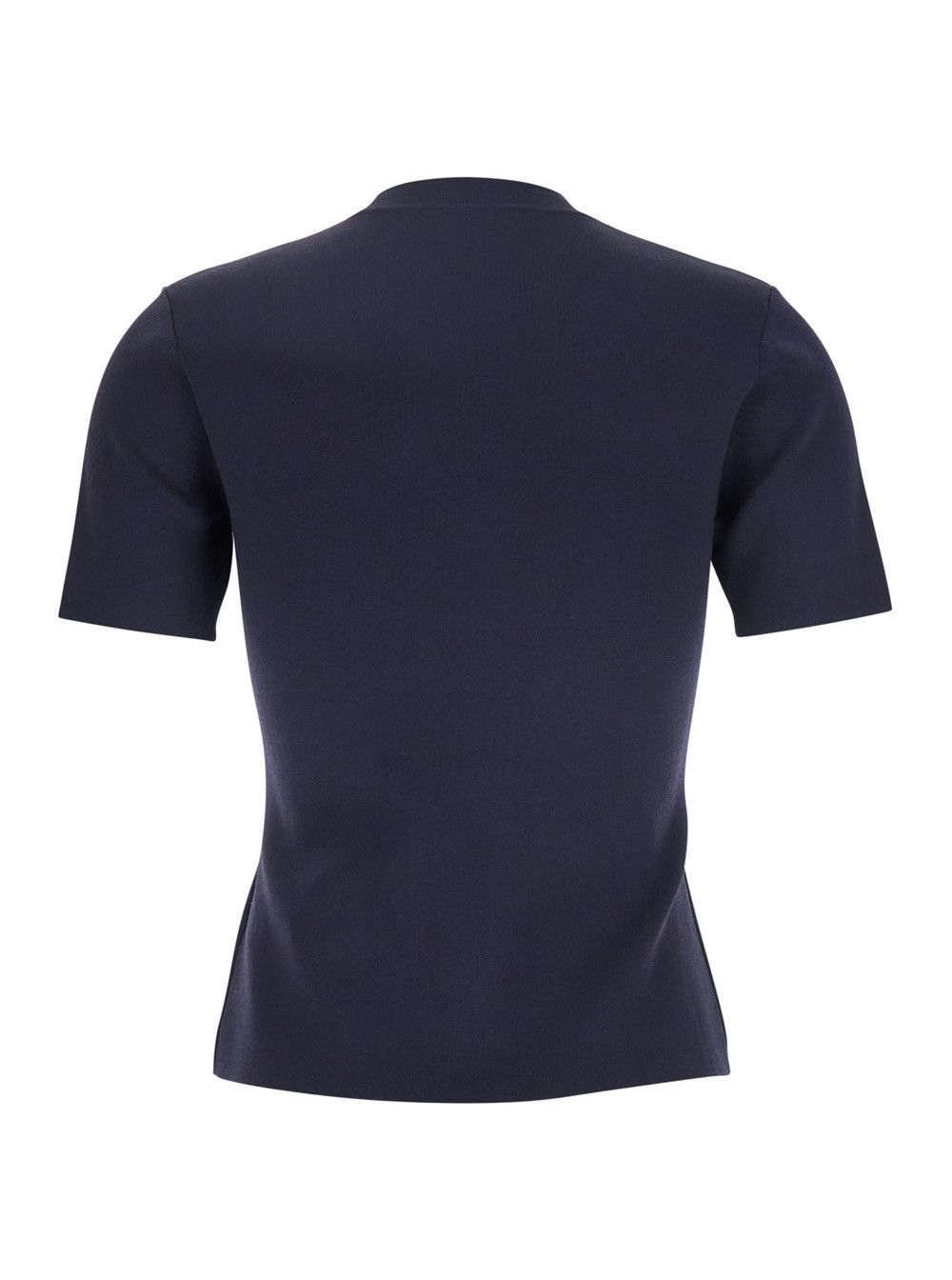 Max Mara Blue Crewneck T-Shirt with Tonal Logo Lettering on the Front in Viscose Blend Woman Size L / US 10 / IT 46 - 2 Thumbnail