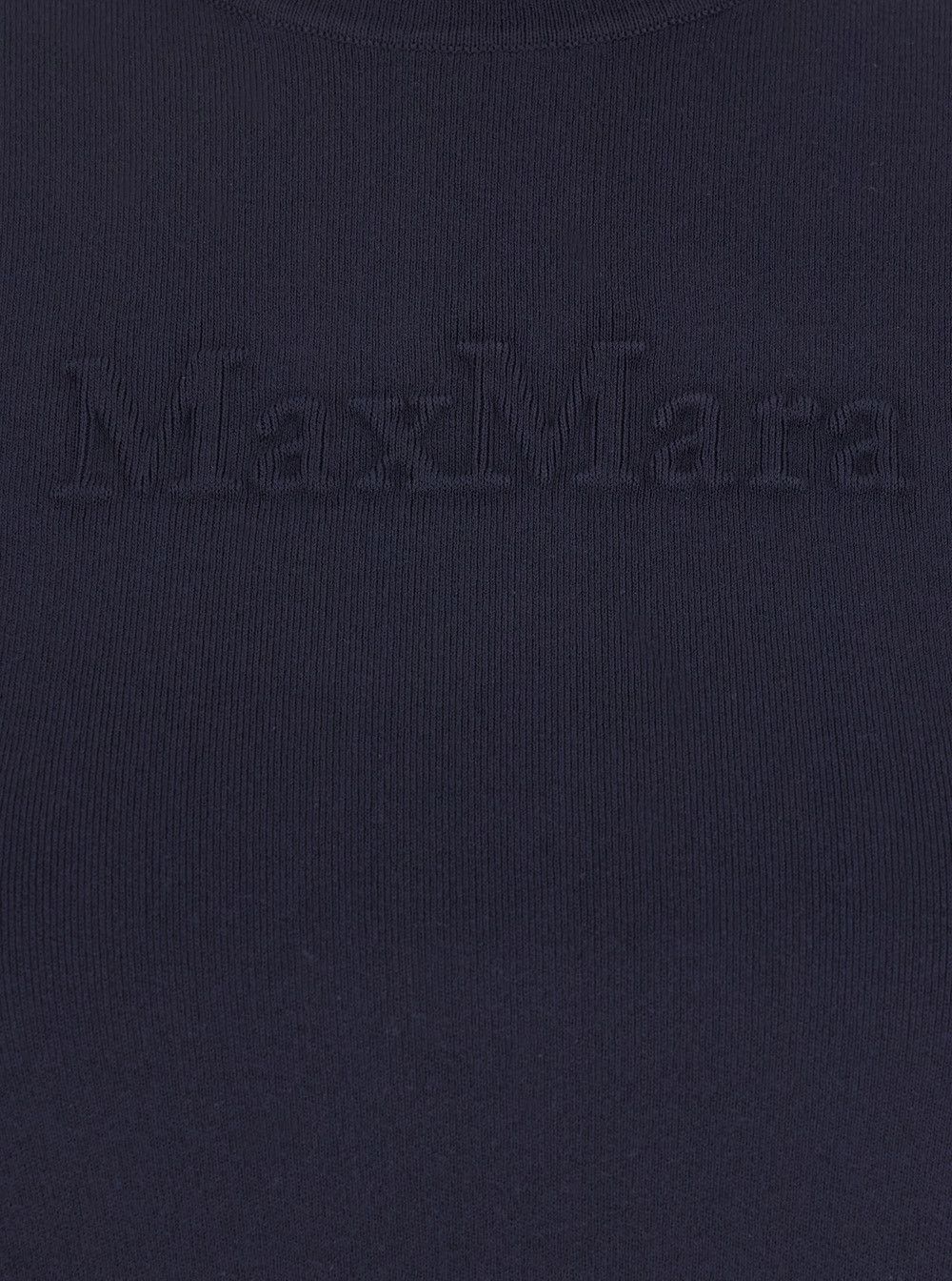 Max Mara Blue Crewneck T-Shirt with Tonal Logo Lettering on the Front in Viscose Blend Woman Size L / US 10 / IT 46 - 3 Thumbnail