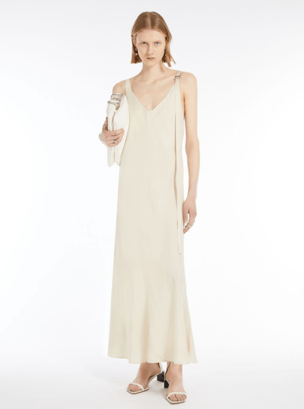 Sportmax 'Unione' Beige Long Dress with V-Neck and Adjustable Straps in Viscose Woman Size M / US 6-8 / IT 42-44 - 4 Thumbnail