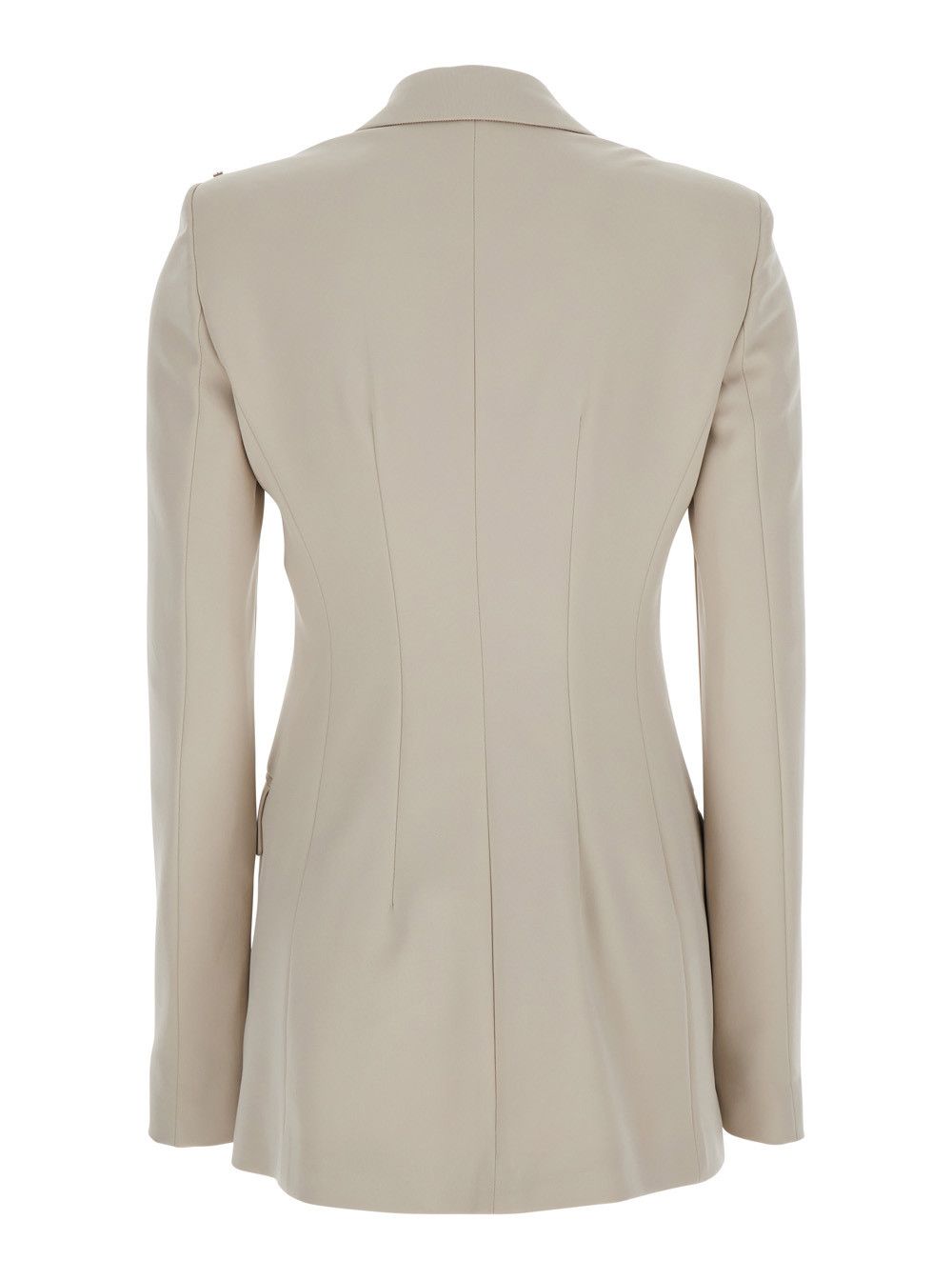 Sportmax 'Frizzo' Beige Double-Breasted Jacket with Peak Revers in Tech Fabric Stretch Woman Size S / US 4 / IT 40 - 2 Thumbnail