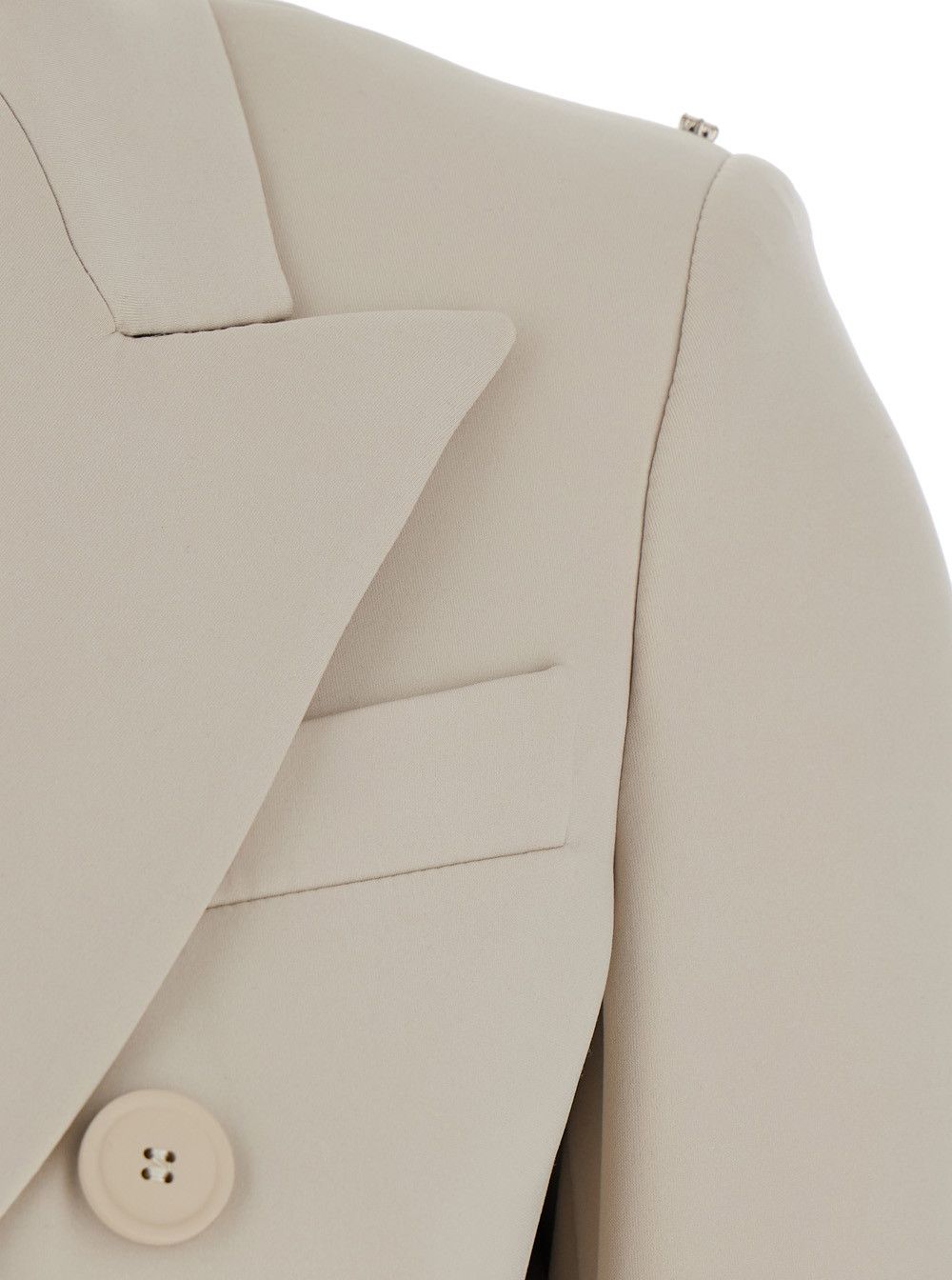 Sportmax 'Frizzo' Beige Double-Breasted Jacket with Peak Revers in Tech Fabric Stretch Woman Size S / US 4 / IT 40 - 3 Thumbnail