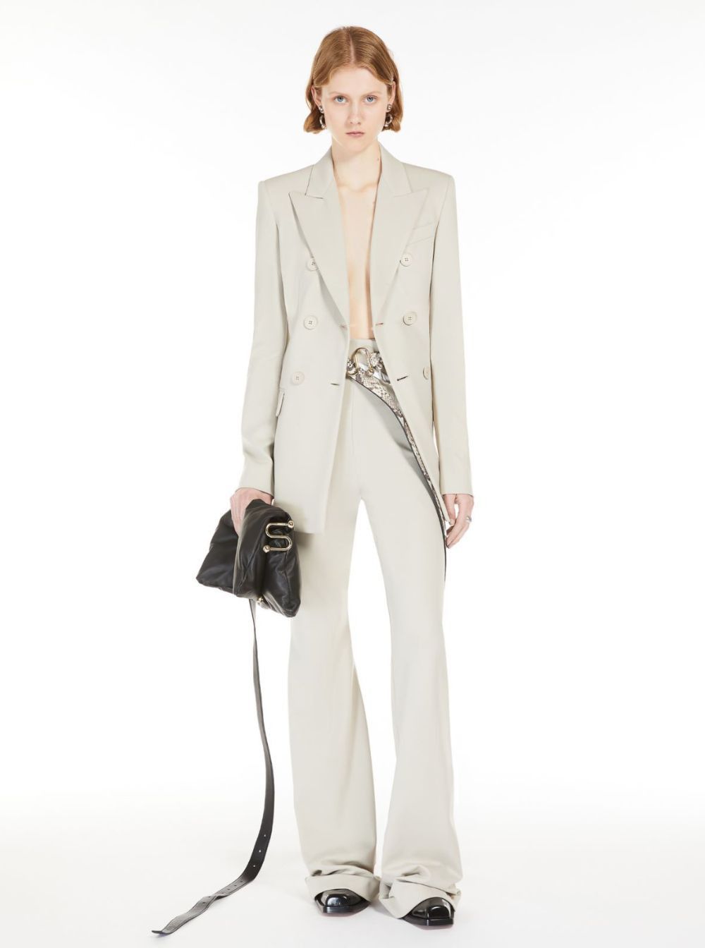 Sportmax 'Frizzo' Beige Double-Breasted Jacket with Peak Revers in Tech Fabric Stretch Woman Size S / US 4 / IT 40 - 4 Thumbnail