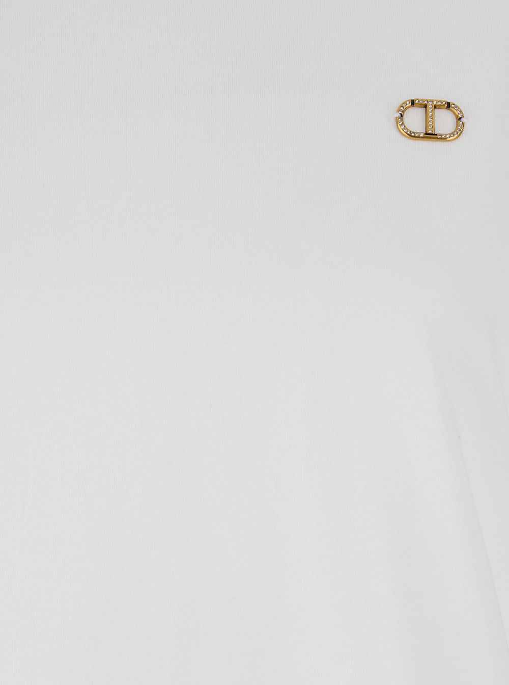 TWINSET White T-Shirt with Metallic Logo Plaque on the Front in Cotton Woman Size M / US 6-8 / IT 42-44 - 3 Thumbnail