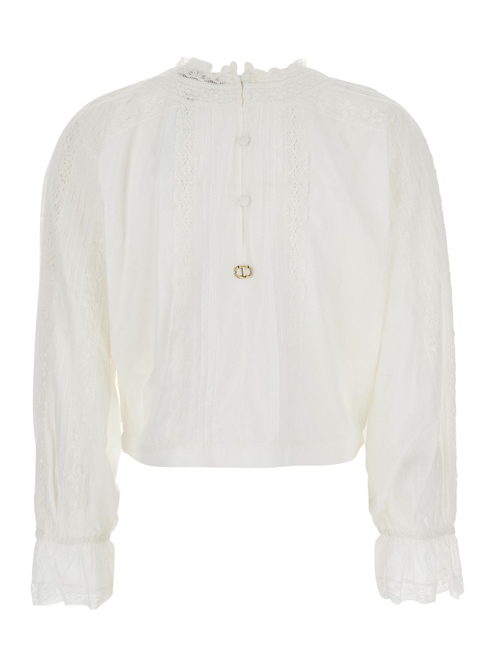 TWINSET White Sweater with Mock Neck and Embroidered Details in Cotton Woman Size M / US 6-8 / IT 42-44 - 2 Thumbnail