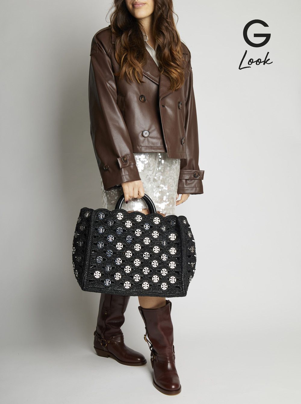Paco Rabanne Black Handbag with Weaving and All-Over Disc Details in Raphia Woman Size ONE SIZE - 3 Thumbnail