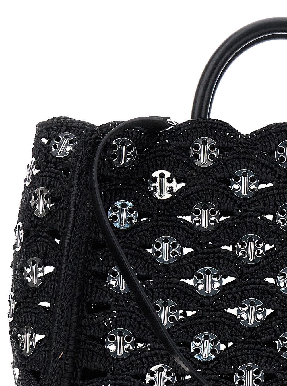Paco Rabanne Black Handbag with Weaving and All-Over Disc Details in Raphia Woman Size ONE SIZE - 2 Thumbnail