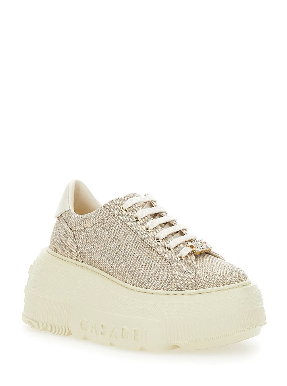 Casadei 'Nexus Jutalux' Beige Sneakers with Chunky Oversize Sole and Logo in Leather and Fabric Blend Woman Size US 9 / IT 39 - 2 Thumbnail
