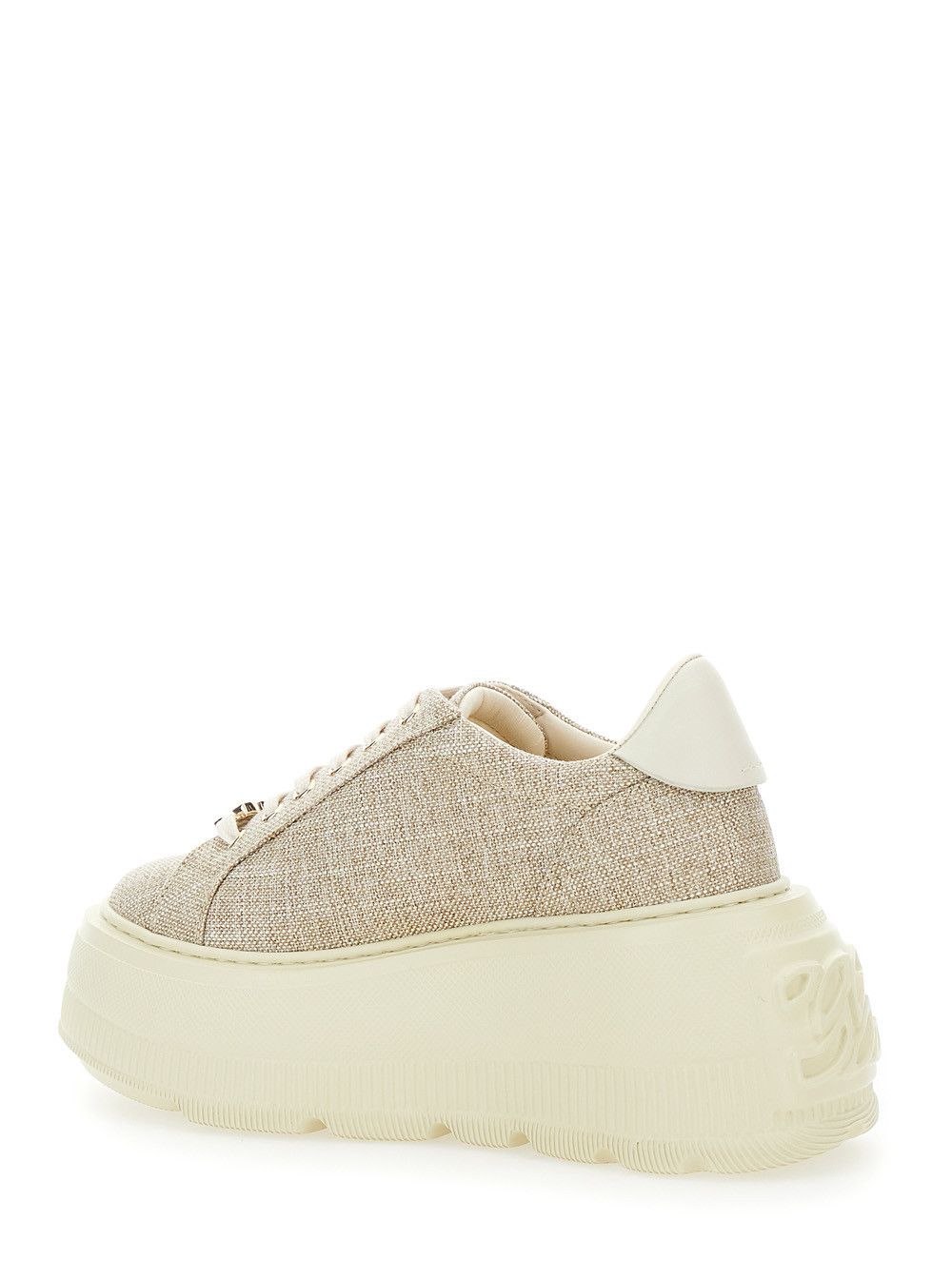 Casadei 'Nexus Jutalux' Beige Sneakers with Chunky Oversize Sole and Logo in Leather and Fabric Blend Woman Size US 9 / IT 39 - 3 Thumbnail